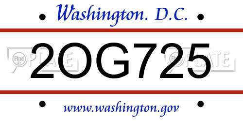 2OG725 District Of Columbia License Plate