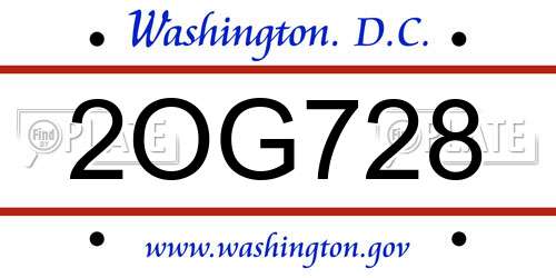 2OG728 District Of Columbia License Plate