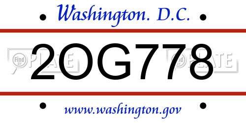 2OG778 District Of Columbia License Plate