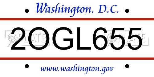 2OGL655 District Of Columbia License Plate