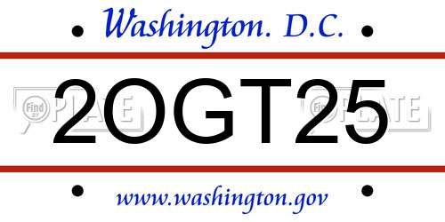 2OGT25 District Of Columbia License Plate