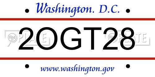 2OGT28 District Of Columbia License Plate
