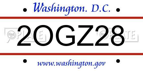 2OGZ28 District Of Columbia License Plate