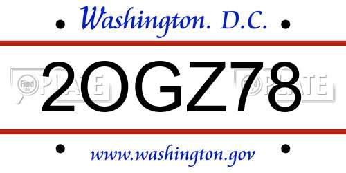 2OGZ78 District Of Columbia License Plate
