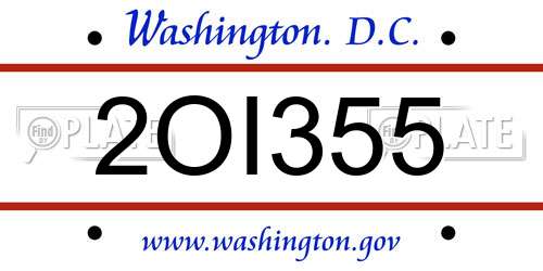 2OI355 District Of Columbia License Plate