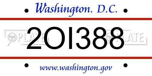 2OI388 District Of Columbia License Plate