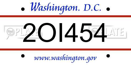 2OI454 District Of Columbia License Plate