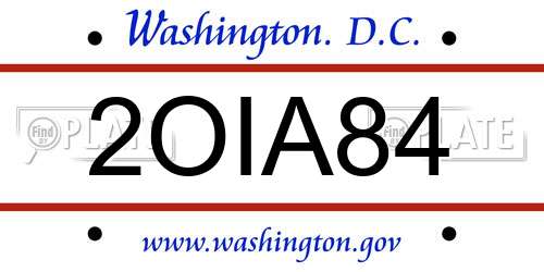 2OIA84 District Of Columbia License Plate