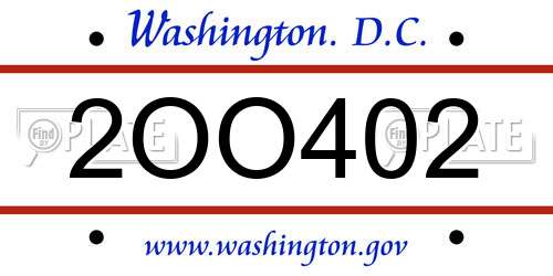 2OO402 District Of Columbia License Plate