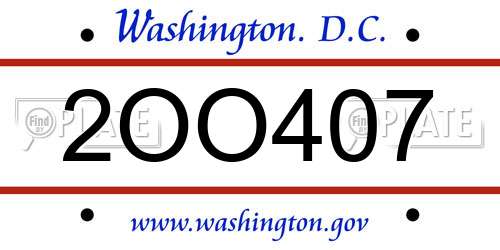2OO407 District Of Columbia License Plate