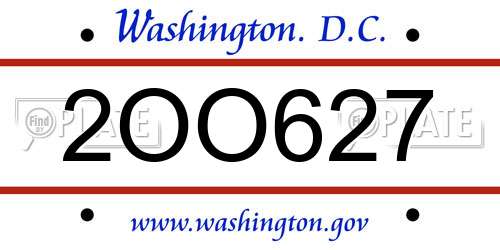 2OO627 District Of Columbia License Plate