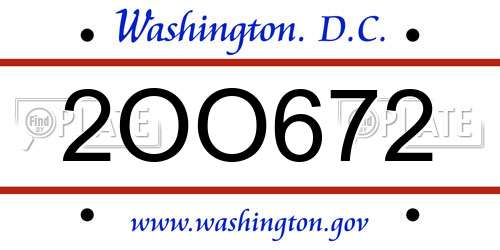 2OO672 District Of Columbia License Plate