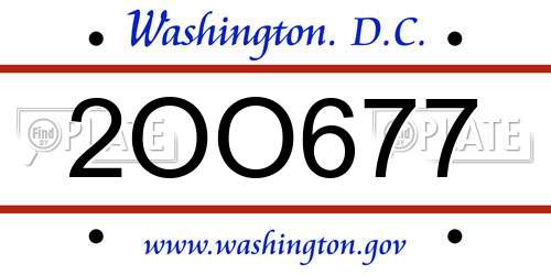 2OO677 District Of Columbia License Plate