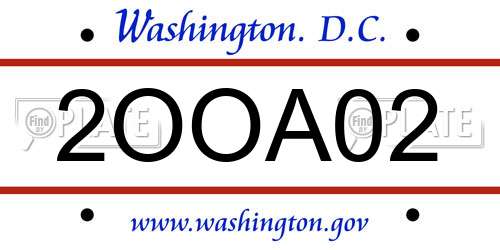 2OOA02 District Of Columbia License Plate