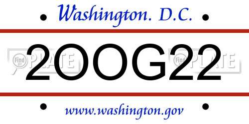 2OOG22 District Of Columbia License Plate