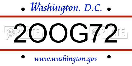 2OOG72 District Of Columbia License Plate