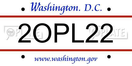 2OPL22 District Of Columbia License Plate