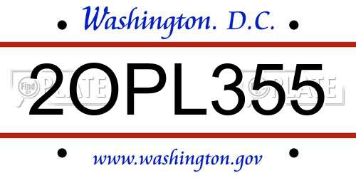 2OPL355 District Of Columbia License Plate