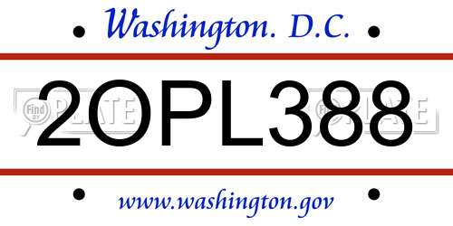 2OPL388 District Of Columbia License Plate