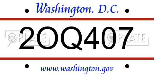 2OQ407 District Of Columbia License Plate