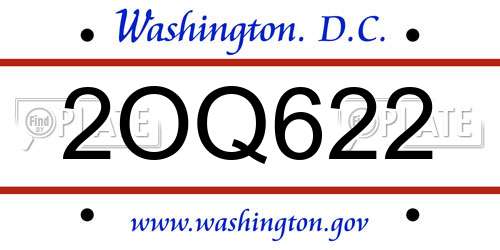 2OQ622 District Of Columbia License Plate