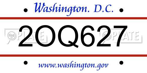 2OQ627 District Of Columbia License Plate