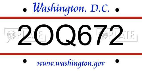 2OQ672 District Of Columbia License Plate