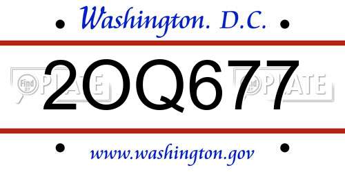 2OQ677 District Of Columbia License Plate