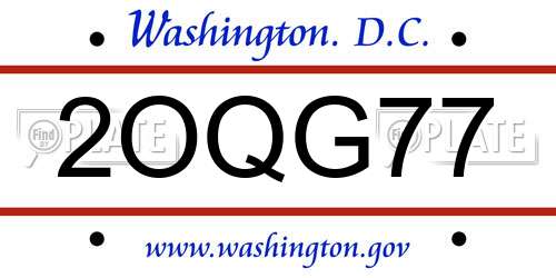 2OQG77 District Of Columbia License Plate