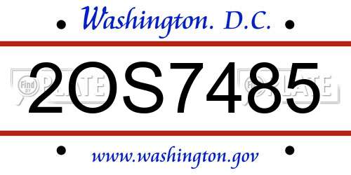 2OS7485 District Of Columbia License Plate