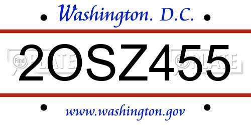 2OSZ455 District Of Columbia License Plate