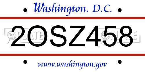 2OSZ458 District Of Columbia License Plate