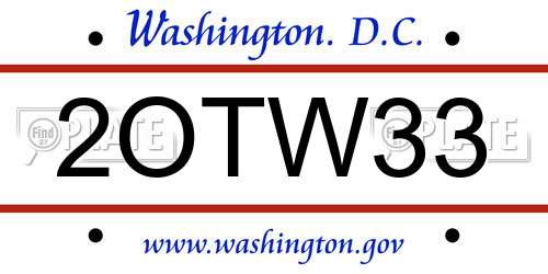 2OTW33 District Of Columbia License Plate