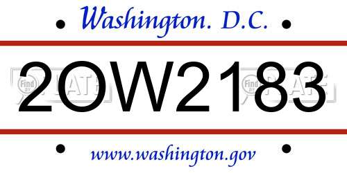 2OW2183 District Of Columbia License Plate