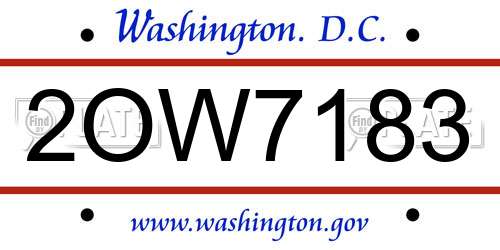 2OW7183 District Of Columbia License Plate