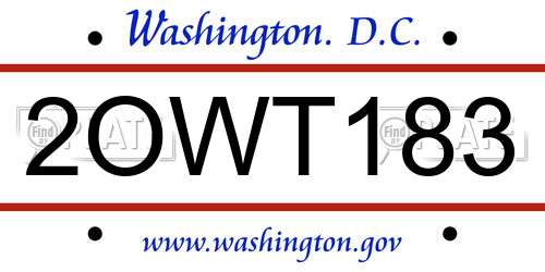 2OWT183 District Of Columbia License Plate