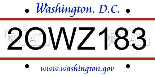 2OWZ183 District Of Columbia License Plate