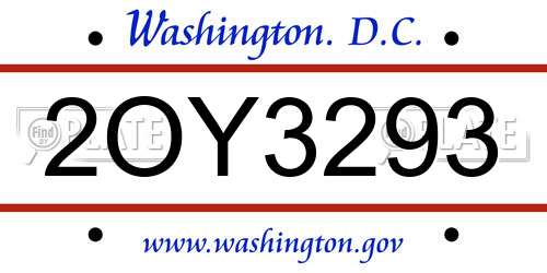 2OY3293 District Of Columbia License Plate