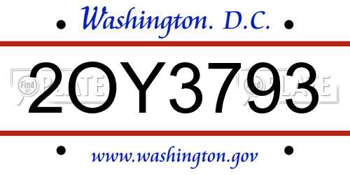 2OY3793 District Of Columbia License Plate