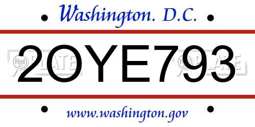 2OYE793 District Of Columbia License Plate