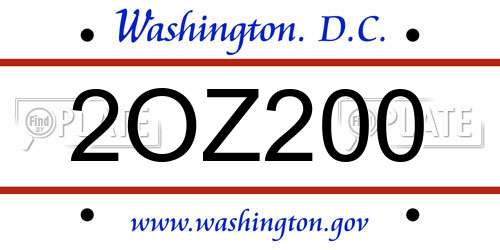 2OZ200 District Of Columbia License Plate