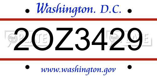 2OZ3429 District Of Columbia License Plate