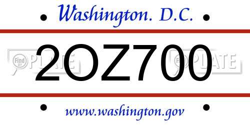 2OZ700 District Of Columbia License Plate