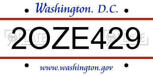 2OZE429 District Of Columbia License Plate