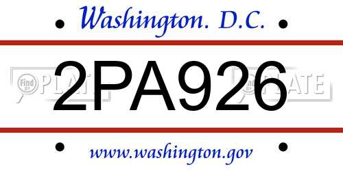 2PA926 District Of Columbia License Plate