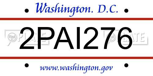 2PAI276 District Of Columbia License Plate
