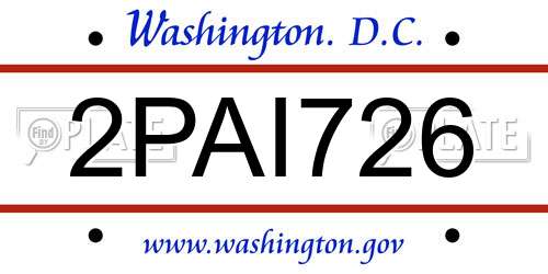 2PAI726 District Of Columbia License Plate
