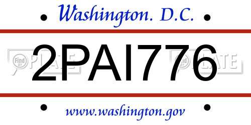 2PAI776 District Of Columbia License Plate