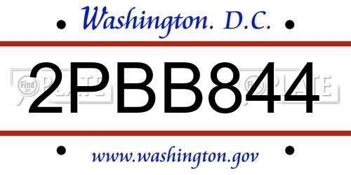2PBB844 District Of Columbia License Plate