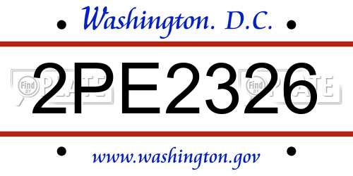 2PE2326 District Of Columbia License Plate